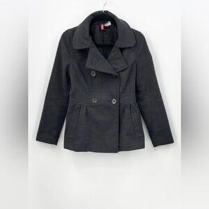 H&M Double-Breasted Grey Peplum Short Pea Coat